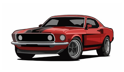 Fototapeta premium A vector illustration featuring three classic American muscle cars displayed side by side in a clean horizontal layout on a solid white background. Each car has a different design: one with a long hoo