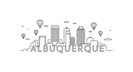 Fototapeta premium Albuquerque cityscape with hot air balloons floating above skyscrapers