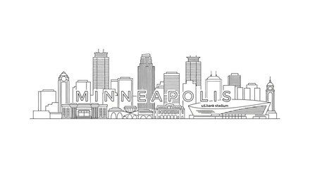 Obraz premium City skyline illustration of Minneapolis with buildings and boats on the river