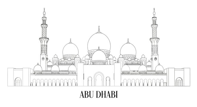 Line Art of Sheikh Zayed Grand Mosque in Abu Dhabi