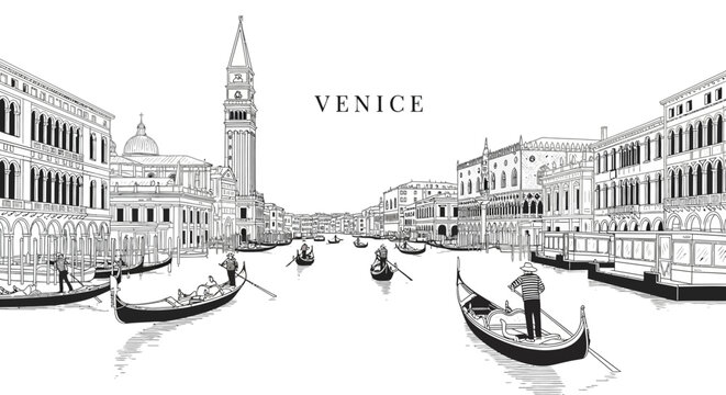Elegant Venice Canal Scene with Gondolas and Architecture