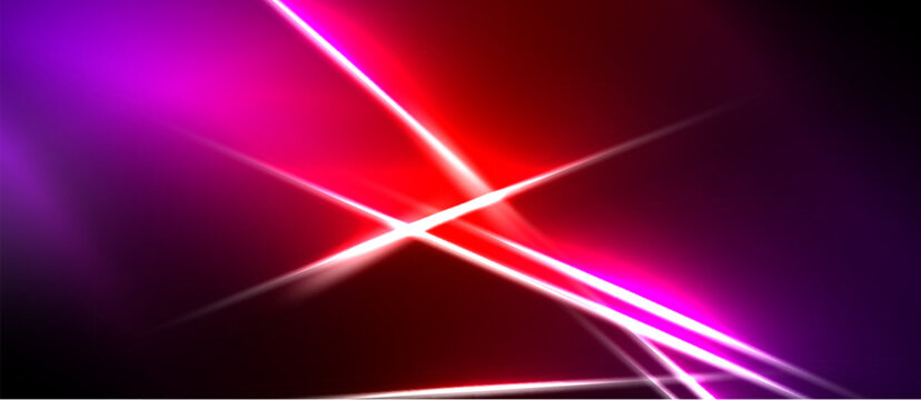 Vibrant abstract background. Bright pink, red, purple hues blend. Diagonal lines intersect creating dynamic light effect. Dark borders frame image.