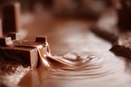mini chocolate fantasy world with flowing liquid chocolate river dessert landscape