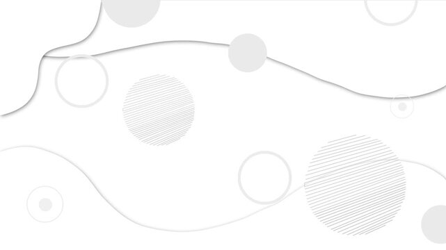 White abstract paper waves background soft gray circles, curved shadows, striped shapes, minimal copy space. for corporate videos, presentation titles, app promos, product slides, modern overlays.