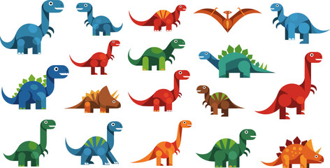 Cartoon Dinosaur Characters Collection with Cute and Colorful Illustrations of Different Dinosaur Species for Kids, Educational, and Fun Designs. © Saidi