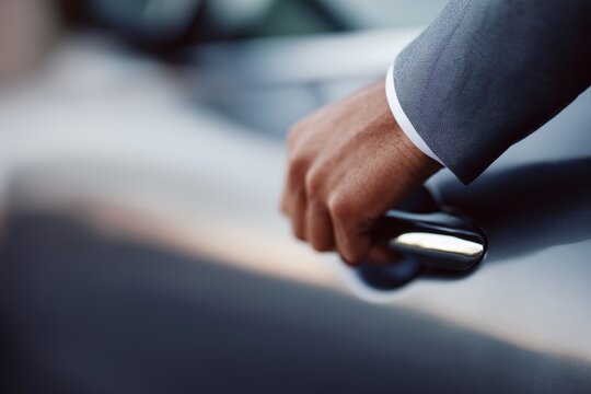 businessman unlocking car with key fob preparing to commute from home office concept