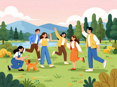 Young people having fun outdoors in the park