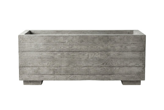 Large rectangular grey concrete planter trough isolated. Modern outdoor garden furniture mockup.