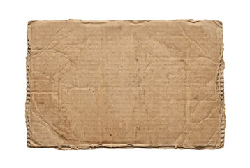 Fototapeta premium Brown corrugated cardboard piece top view isolated. Recycled paper material mockup.