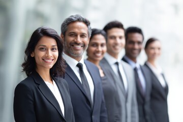 Fototapeta premium indian business professionals standing together in modern office city view corporate portrait