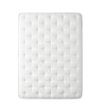 White quilted rectangular mattress top view isolated. Bedroom bedding template.