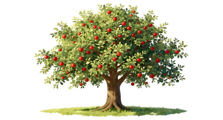 Fototapeta premium appletree, apples, fruit, red, leaves, tree, orchard, harvest, nature, ripe, garden, fresh, organic, foliage, illustration, vector, orchard