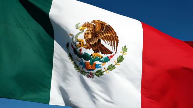 Mexican flag waving in the sky