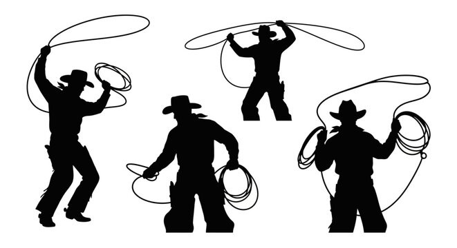 Cowboy Lasso Silhouettes for Rodeo and Western Theme