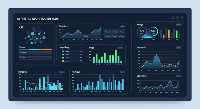 Business data analysis on screen display.