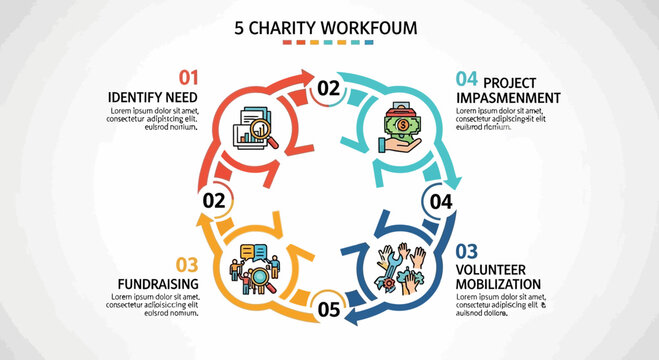 Charity Work Flow Process Steps Infographic.
