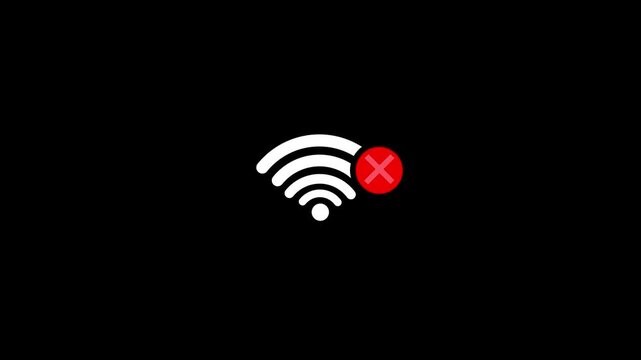 No wi-fi internet error signal network connection icon animation with white background.4k black  background icon animation
