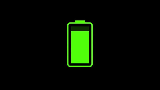 Battery charging icon on white background 3d render are being fully charged. Floating alkaline battery charge indicator icon, 4k black background animation
