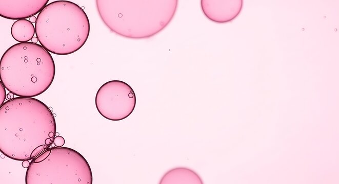 Pink bubbles floating on light background