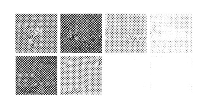 Dots pattern set with varying density and contrast for design use featuring texture, background, fill with digital and print elements for art,