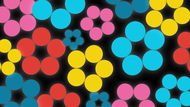 4k footage animation of flower pattern fills background with black background y2k retro 90s. Trendy retro flower shape vintage y2k Hippie 70s pattern.