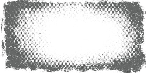 Grunge border texture, white center with dark rough edges, black distressed frame, scratches and dust, vignette effect, worn vintage background texture design. © TextureStock