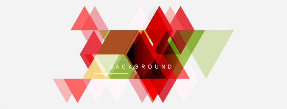 Abstract geometric shapes overlap, creating vibrant red, green, brown design. White background provides contrast, text reads background.