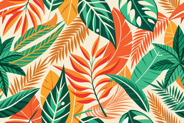Fototapeta premium tropical leaf pattern vibrant vector illustration with beige background