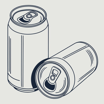 Line art illustration of two aluminum soda or beer cans in isometric view with aluminum beverage container illustration isometric packaging refreshment carbonated isolated template cylinder