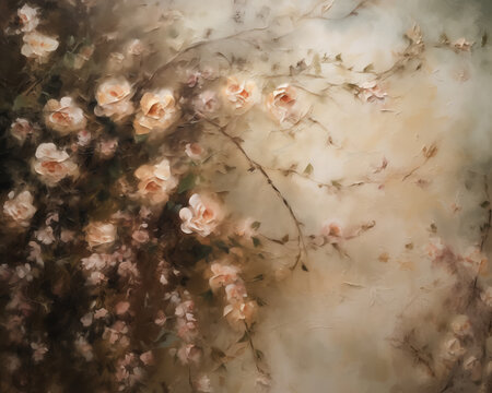 Grunge background with pink rose flowers