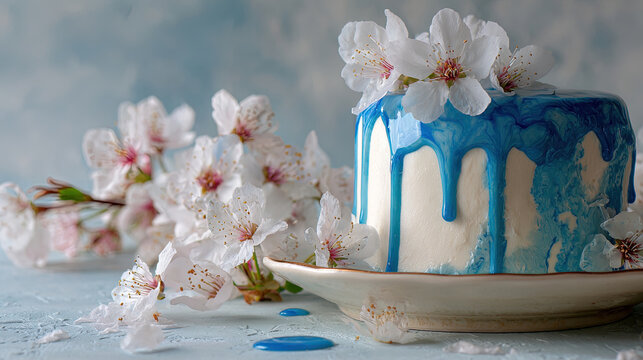 blue and white cake