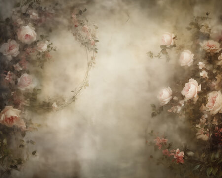 Pink Roses on a abstract grunge background. Beautiful Romantic Floral Background, copy space