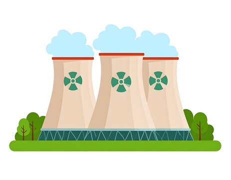 Nuclear power plant cooling towers illustration.