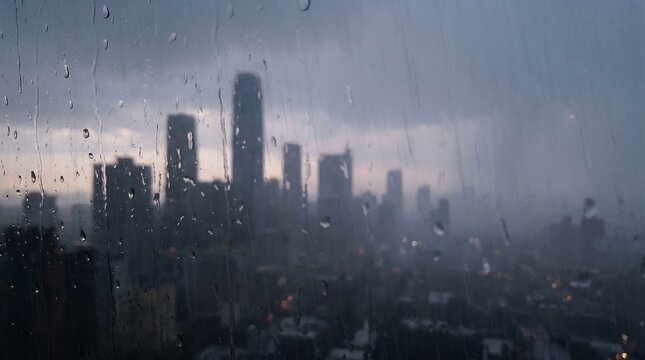 City skyline on a foggy day.