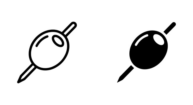 Olive Skewer Icons, Simple Black and White Vector Graphics for Food and Drink Appetizer Design