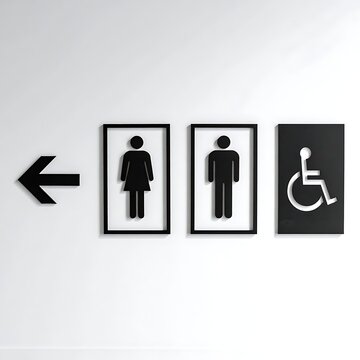 Restroom signs for men, women, disabled.