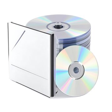 Stack of blank shiny silver CDs.
