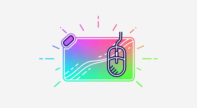 Gaming mousepad with vibrant rainbow gradient and glowing effects, digital art