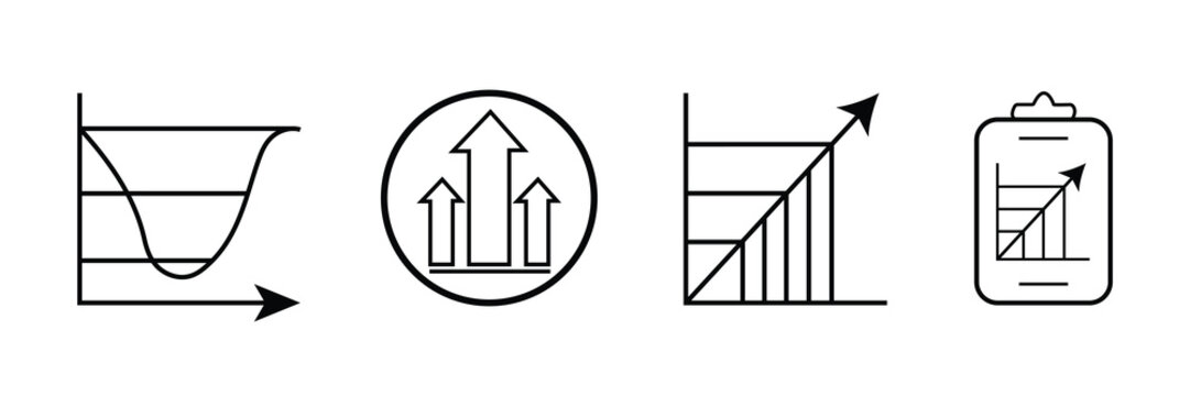 Chart icon set visualizing data trends with line, bar, and column charts