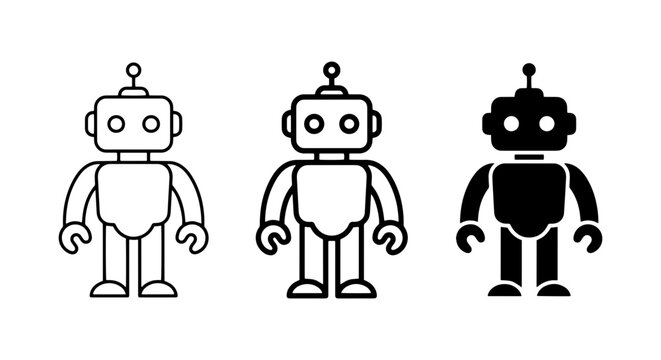 Robot Icons Set, Futuristic Android Vector Graphics, AI Character Symbols, Technology and Automation Concepts