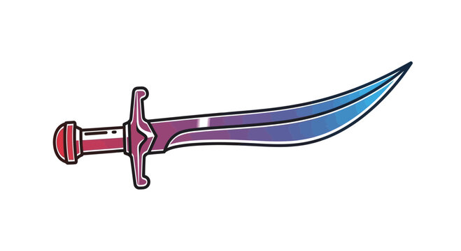 Curved Scimitar Sword with Gradient Blade and Red Hilt, Fantasy Weapon Illustration