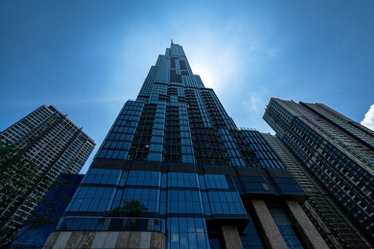 Landmark 81 skyscraper dramatic low angle wide view Ho Chi Minh City Vietnam