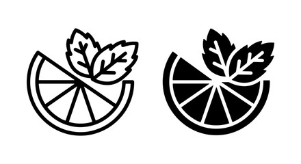 Citrus Fruit Slice with Mint Leaves Icons, Refreshing Drink Elements, Vector Graphics © Shohel