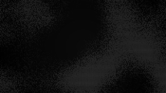 Black and white dot matrix background halftone world shapes, soft fade, modern digital texture. for news , data maps, global reports, technology intros, broadcast graphics, monochrome motion overlays.