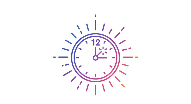 Colorful clock icon with radiating lines, symbolizing time, speed, and punctuality