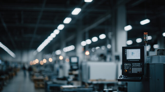 Advanced manufacturing workspace cnc machine factory control panel Minimal clean industrial