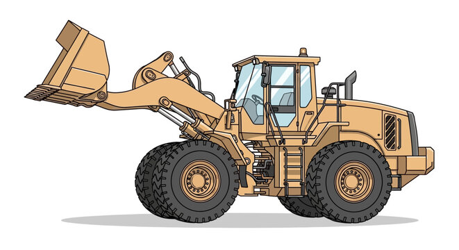Yellow front loader construction vehicle cartoon style