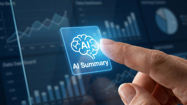 Ai summary dashboard business data graph chart digital screen ai summary. Summary AI, intelligence report management, document information innovation system analysis, automation, data, summarize