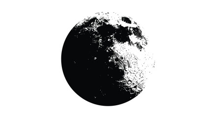 Lunar sphere with craters and shadows black and white silhouette high quality © nhpvect02