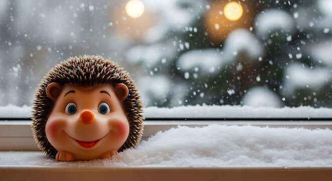 Cartoon hedgehog looking surprised in space